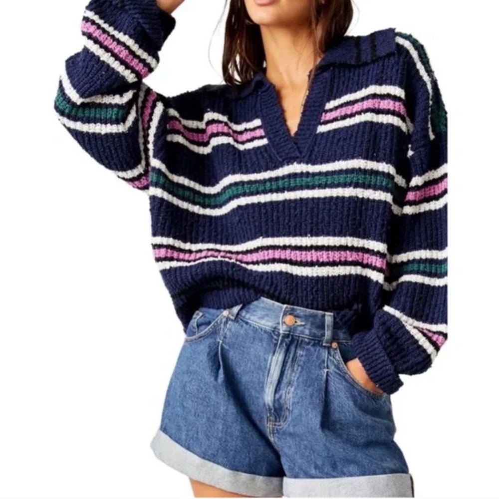 Free People Kennedy Blue Stripe Sweater